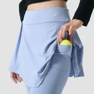 Leggings fitness assorbenti con tasca da tennis colori personalizzati all'interno di sport indossare gonna a pieghe da tennis da donna a vita alta