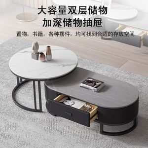 Dazhang Jiaju Oval <b>Coffee</b> <b>Table</b> <b>Set</b> <b>Marble</b> Top Gold Frame Living Room Furniture Modern Minimalist Design - Product Image 2