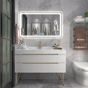 Modern Bathroom Vanity with LED Mirror Cabinet Ceramic Basin Dark Finish Floor Standing 60 In Contemporary Design - Product Image 4
