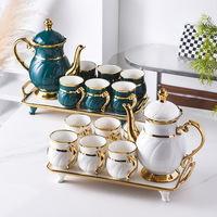 Ensemble de tasses à thé en céramique vintage avec théière en porcelaine dorée, luxe, 6 pièces, ensemble de tasses à café et à thé
