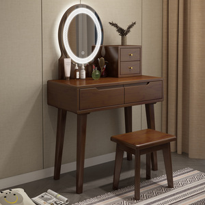 Nordic Solid Wood Dressing <b>Table</b> With Lighted <b>Mirror</b> Bedroom Makeup <b>Vanity</b> Storage Drawer Birch Wood Furniture - Product Image 3