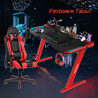 Table de jeu LED RGB moderne de 120 cm, grande table de bureau carrée extensible avec chaise confortable pour jeux sur PC