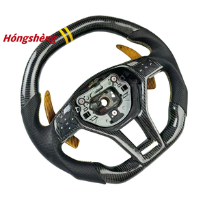 Volant en fibre de carbone personnalisé pour <span class=keywords><strong>Mercedes</strong></span> Benz modèles W204C63 W212 W218 W205 W222 W221 avec palettes de changement de vitesse jaunes - Product Image 2
