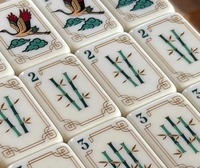 Set Ubin Mahjong Akrilik Lapis Ganda Motif Kunyit/Mustard Amerika, Lukisan Tangan, Mewah dan Elegan, Permainan Dewasa untuk Dalam Ruangan, Hadiah