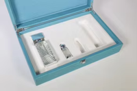 Boîte de parfum en bois bleu personnalisée de luxe directe d'usine avec emballage en papier de logo de taille personnalisée pour cosmétiques à l'huile et bouteilles de parfum
