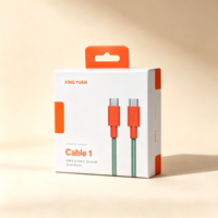 Boîte personnalisée à rabat supérieur avec languette de suspension, emballage de vente au détail en carton, logo imprimé orange, finition mate lisse, boîtes cadeaux pour câbles