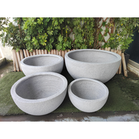 Lot de 4 grands pots de fleurs en pierre de fibre, forme bol, pour jardin, intérieur/extérieur, gris marbre, pour la décoration de jardin