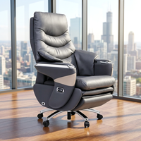 Chaise de bureau exécutive en cuir PU au design moderne, chaise de jeu avec massage, soutien complet du corps, hauteur réglable, cadre en aluminium