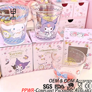 Gobelet en verre BRAVO avec personnages mignons, boîte cadeau, Kuromi, Cinnamoroll, My <span class=keywords><strong>Melody</strong></span>, imprimé, tasse à boire, cadeau kawaii, vaisselle pour filles - Product Image 1