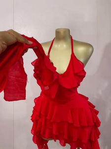 เดรสแฟชั่นผู้หญิงแบบเซ็กซี่ คอวี สายคล้องคอ ไม่มีแขน ประดับเข็มกลัด ชายกระโปรงแบบอสมมาตร เปิดหลัง - Product Image 4