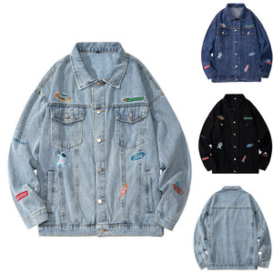 Manufacturer Custom OEM Service Autumn Unisex Denim Jacket with New Style Embroidery Turtleneck Collar <b>Hip</b> Hop Letter Pattern - Product Image 2