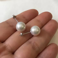 Boucles d'oreilles en argent sterling S925 de qualité AAA avec perles d'eau douce 9-10mm Perles rondes parfaites pour les mariages et les occasions spéciales