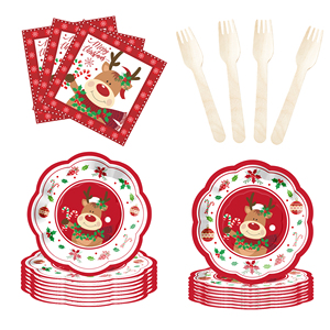 DAMAI Merry Christmas Party Supplies Christmas Reindeer <b>Pattern</b> Include Dessert <b>Paper</b> Plate Cups Napkins for Christmas Party - Product Image 4