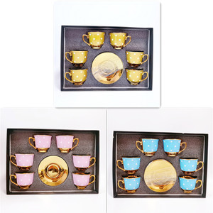 Saudi Porcelain Coffee Cup Plate Gold Plated 6 Cups& 6 Saucers Ceramic <b>Tea</b> <b>Set</b> for Opening <b>Gift</b> - Product Image 6