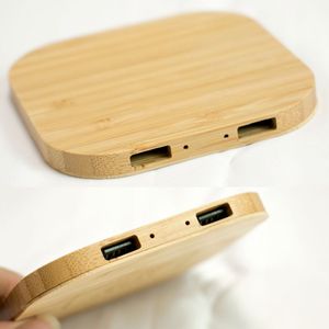 Chargeur sans fil en bois de bambou à charge rapide 10 W, chargeur portable double USB pour téléphones - Product Image 5