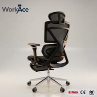 Chaise de bureau ergonomique confortable pivotante avec support lombaire réglable, dossier en maille de nylon, base 5 étoiles en acier inoxydable