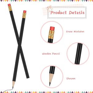 Lot de crayons ronds HUA pour l'école, le dessin et le croquis, crayons en bois graphite HB avec gommes sur le dessus, dureté 2B, matériau en bois noir - Product Image 2