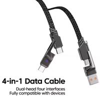 Cable de carga USB 4 en 1, diseño de cabeza doble trenzado de nailon personalizado con tipo C para dispositivos múltiples