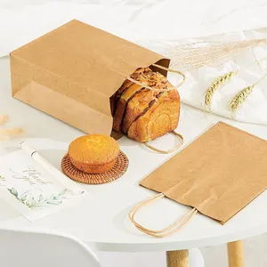 Preço de fábrica Kraft Paper Restaurant Retire o saco com alças para compras de alimentos Roupas Brown Kraft Restaurant Bag