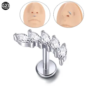 Tige de Lèvre Labret en Titane Tendance CZ, Clou Fileté Interne, Boucle d'<span class=keywords><strong>Oreille</strong></span>, Kit de Piercing pour Cartilage, Bijoux - Product Image 5