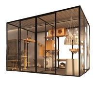 Enclos moderne pour chat d'intérieur avec design en bois et verre et sections métalliques respirantes