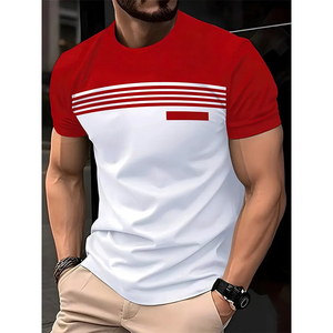 Camiseta de Manga Corta con Cuello Redondo y Estampado de Rayas en Contraste de Color para Hombre, Camiseta Informal de Verano para Hombre - Product Image 1