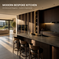 Fabricant d'armoires de cuisine sur mesure, style européen de luxe en charbon de bois, ingénierie de précision pour villa et hôtel