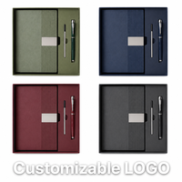 Coffret Cadeau d'Affaires avec Plaque Nominative Métallique, Carnet en Cuir PU A5, Stylo Métallique Rechargeable, Texture à Rayures Verticales, Logo Personnalisé d'Entreprise