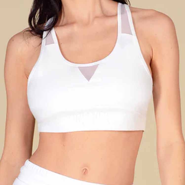 OEM Customize Manufacturers Cotton Stretchy Fitted Elasticated Hem Round Neckline Racerback Women's Sporty Yoga Mesh Bra Top
