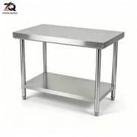 Table de travail de cuisine en acier inoxydable 304 de qualité alimentaire à double couche avec pieds ronds et pieds stables pour pizzeria