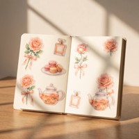 Autocollants 3D en papier Washi esthétiques personnalisés, motif pêche blanche et rose, pour scrapbooking, avec encre cristalline, pack d'autocollants pour album.