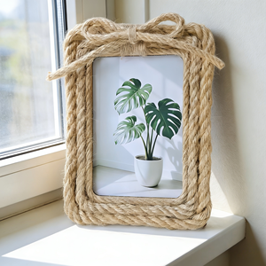 Cornice Portafoto in Corda Intrecciata Stile Nordico, Cornice Decorativa Creativa, Ornamento da Tavolo per Soggiorno e Decorazione Casa - Product Image 1