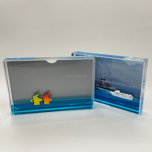 Cadre <span class=keywords><strong>photo</strong></span> en acrylique sur le thème de la mer avec paillettes, couleur liquide personnalisée et grand récipient intérieur avec figurine de bateau flottante en plastique - Product Image 5