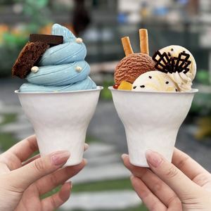 Compostable Degradable <b>Disposable</b> 8/10 Oz White Bagasse Thickened Dessert Yogurt <b>Cup</b> Ice Cream Paper Bowl - Product Image 3