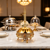 Réchaud de buffet FLEY en acier inoxydable doré avec brûleur à alcool et couvercle décoratif en dôme pour tables de restaurant et banquets