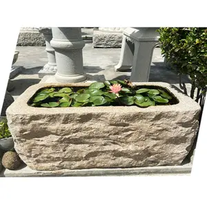 Outdoor Oude Natuursteen Planter Tuin Sculptuur Grote Troggen Water Wastafel Vissenkom Waterlandschap Visvijver Lotus Potten Voor Verkoop