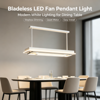 Ventilateur suspendu sans pales long et linéaire avec télécommande, lampe LED blanche silencieuse à courant continu pour la maison, la salle à manger, le bureau, la cuisine, l'îlot, la décoration