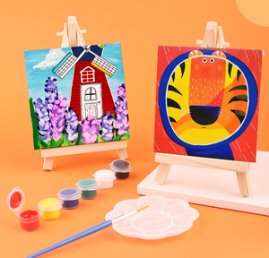 Mini-Malerei-Leinwand 10x10cm Bespannte Leinwand mit Holz-Displayständer-Set für Kinder-Malpartys, Basteln und Zeichnen - Product Image 6