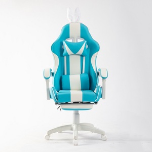 Chaise de jeu E-sport bleu ciel adorable et mignonne pour chambre et bureau, avec oreilles de lapin et repose-pieds - Product Image 2