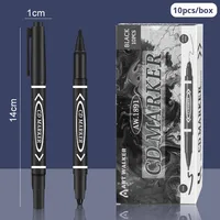 Marqueur d'art exclusif double-pointe ultra-fin à base d'huile, 3 couleurs, noir, permanent, pour plastique, papier et dessin logistique