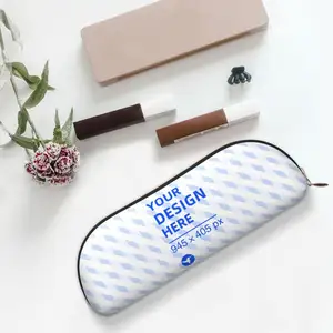 Blank PU Leather Round Zipper Pencil Cases Pen Pouches Cotton Makeup Mobile Phone Organizer Cosmetic Bag