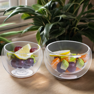 Tazón de vidrio de doble pared transparente de borosilicato alto resistente al calor, tazón de yogur para ensalada de frutas para el hogar, <span class=keywords><strong>restaurante</strong></span>, Bar - Product Image 4