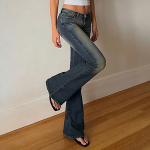 Jeans Acampanados Desgastados para Mujer, con Detalle de Botones, Pantalones Vaqueros Vintage, Estilo Urbano Y2K, Pantalones para Dama - Product Image 2