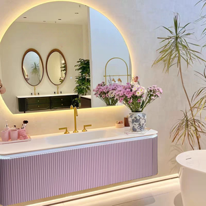 Light luxury French cream style integrated ceramic basin intelligent mirror LED light bathroom cabinet - Product Image 4