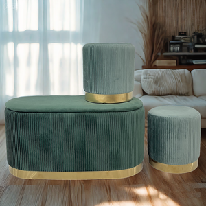 Ensemble de 3 poufs avec rangement, <span class=keywords><strong>en</strong></span> velours plissé, petit tabouret, tabouret rembourré pour la chambre à coucher, le salon, toutes les couleurs - Product Image 3