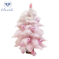 2024 Offre Spéciale décoration de bureau de noël rose/bleu arbre de noël plume ensemble petit ornement arbre de noël