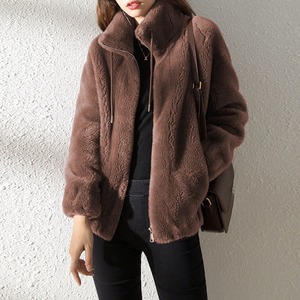 Sweat-shirt cardigan en polaire double face épais pour <span class=keywords><strong>femme</strong></span>, style Ins, hiver, <span class=keywords><strong>crochet</strong></span>é, chaud, col montant, fermeture éclair, <span class=keywords><strong>veste</strong></span> en polaire - Product Image 5