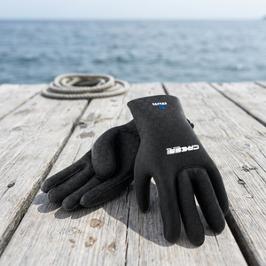 CRESSI Gants de sport nautiques et de plongée noirs haute élasticité 5 mm avec logo bleu modèle XLX475902 fabriqués au KH - Product Image 2