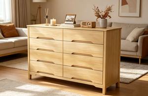 Commode scandinave en chêne massif à 8 tiroirs, meuble de rangement autoportant pour chambre à coucher - Product Image 4