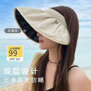 Chapeau Visière Anti-UV Femme UPF50+ Double Couche Pliable pour Plage et Extérieur Été Couleur Unie - Product Image 1